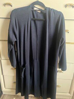 Long Open-Front Black Women's Cardigan